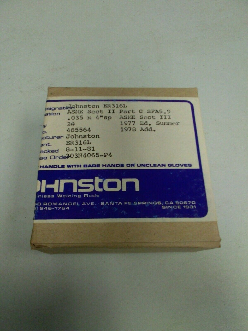 Johnston Stainless Steel ER 316L Mig Welding Wire .035 2LB Spool - Atlas Welding Supply
