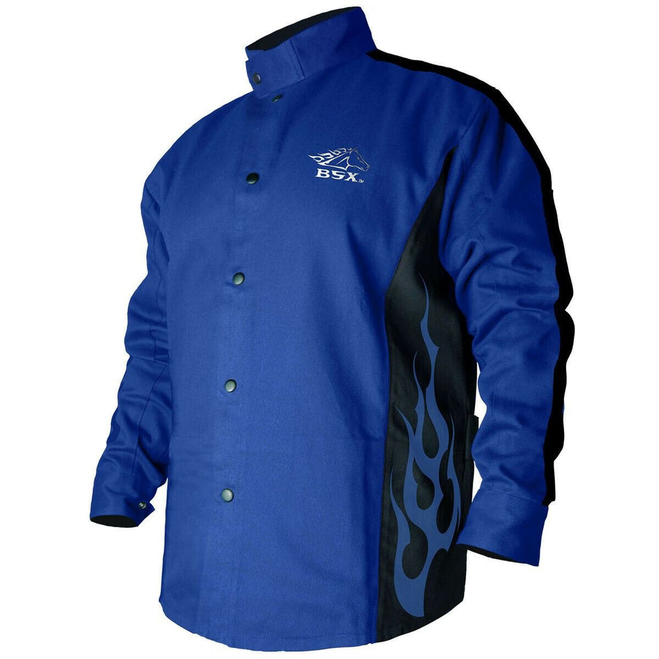 Revco BSX BXRB9C Blue FR Welding Jacket Blue Flames S M L XL 2XL 3XL - Black StallionBXRB9CS