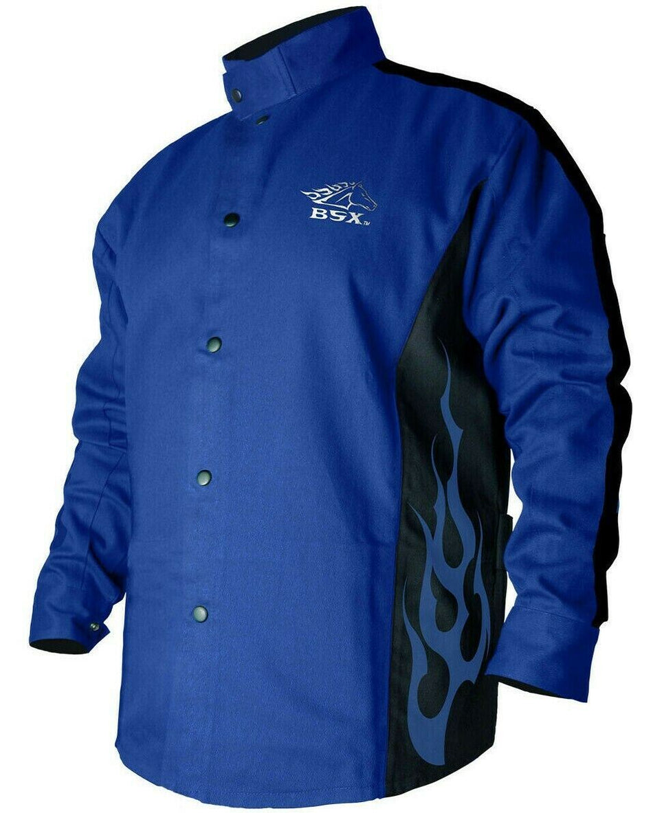 Revco BSX BXRB9C Blue FR Welding Jacket Blue Flames S M L XL 2XL 3XL - Black StallionBXRB9CS