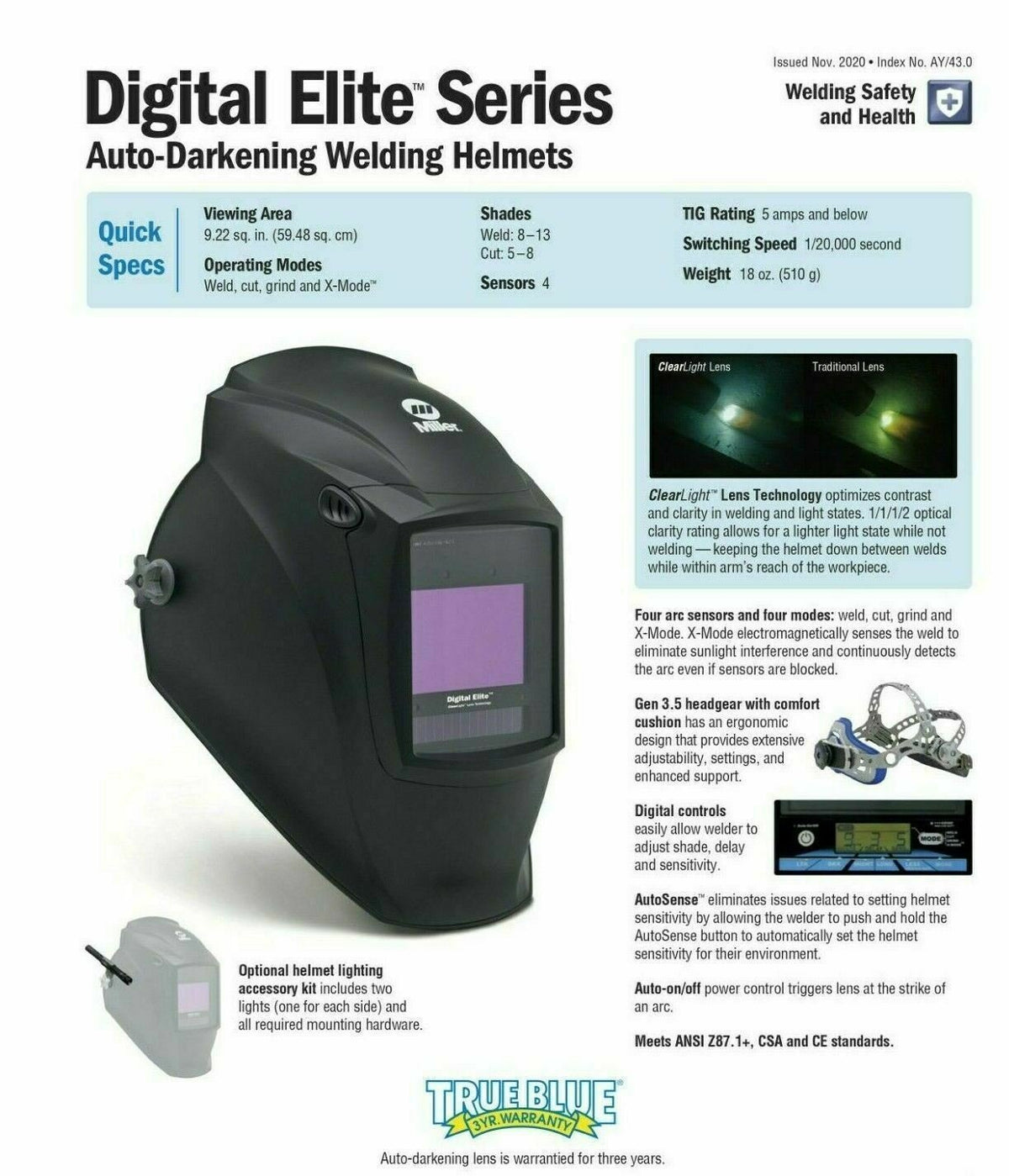 Miller Digital Elite Auto Darkening Welding Helmet W ClearLight 2.0 Black 289755 - Miller289755