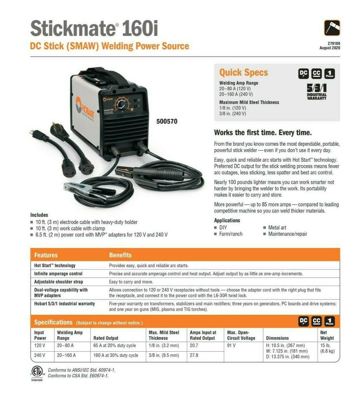 Hobart Stickmate 160i DC Stick Welder - 120/240V - 500570 - Hobart500570