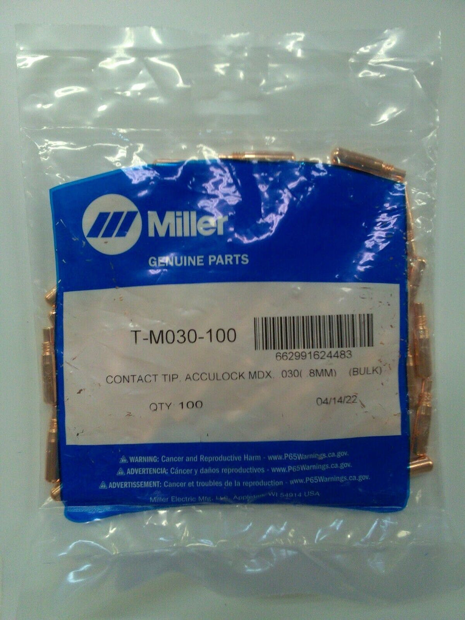 Miller T - M030 - 100 Acculock MDX Contact Tips For .030 Wire Bulk (100 Pack) - MillerT - M030 - 100