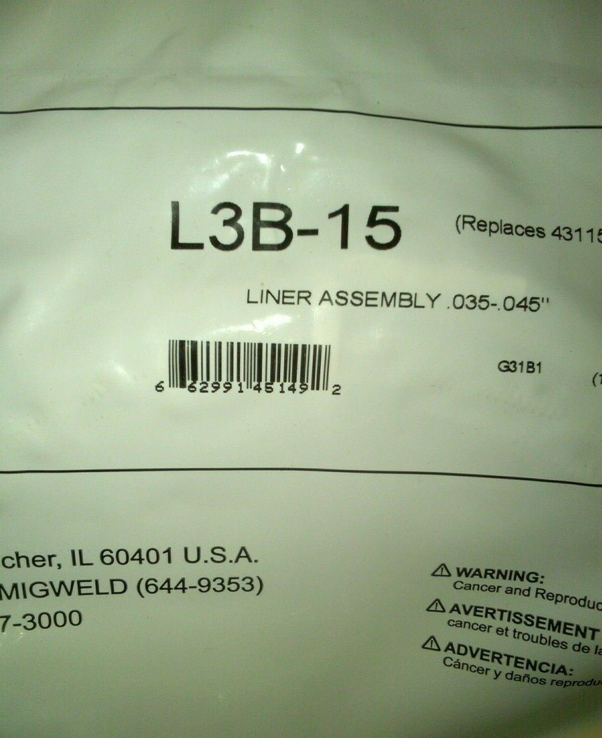 Bernard L3B - 15 Liner Assembly .035 - .045 Universal Conventional - BernardBernard L3B - 15