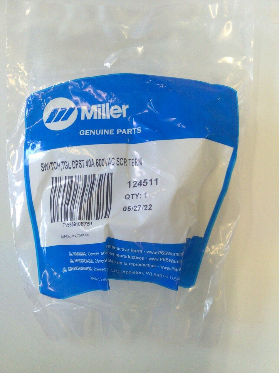 Miller 124511 Toggle Switch DPST 40A 600VAC SCR Term - Miller124511