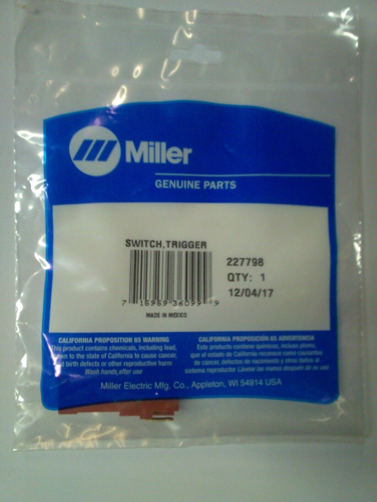 Miller 227798 Replacement Mig Gun Switch / Trigger - Miller227798