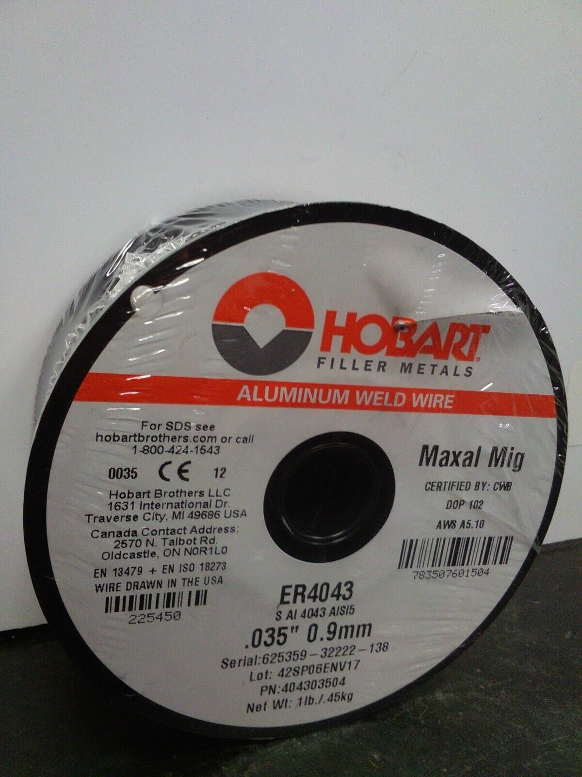 Hobart ER4043 Aluminum Weld Mig wire .035 1 lb spool - HobartHobart ER4043