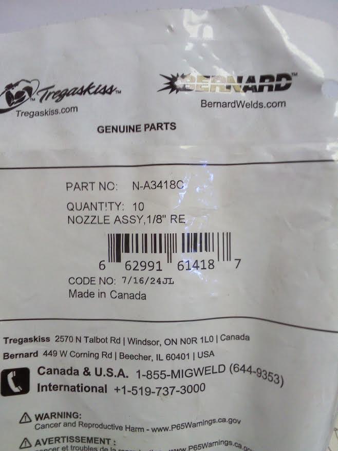 Bernard Nozzle ASSY 1/8" REC 3/4"C ORIFICE Copper N - A3418C Qty 10 - Atlas Welding Supply