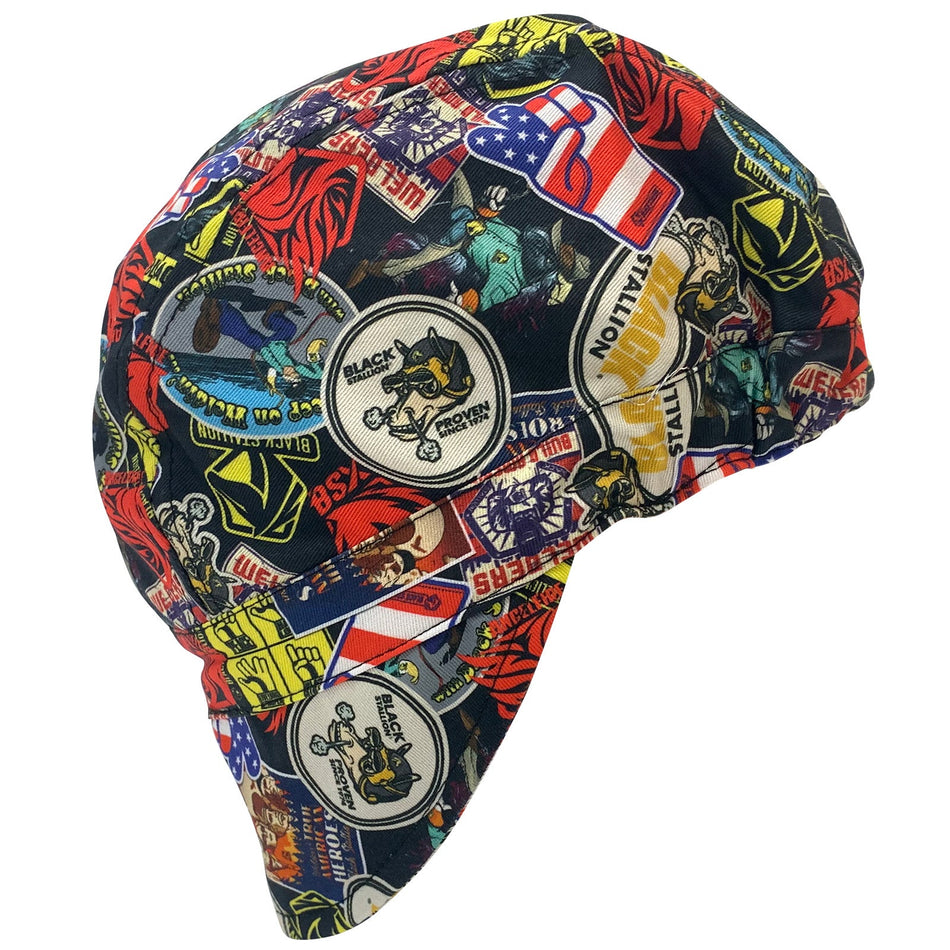 Black Stallion Cotton Welding Cap Sticker Collage BC5W - SC - Atlas Welding Supply