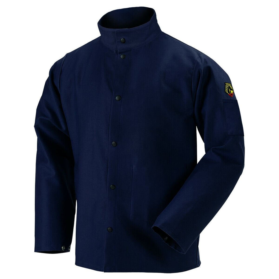 Black Stallion FN9 - 30C TruGuard 200 FR Cotton Welding Jacket Navy Large - Atlas Welding Supply