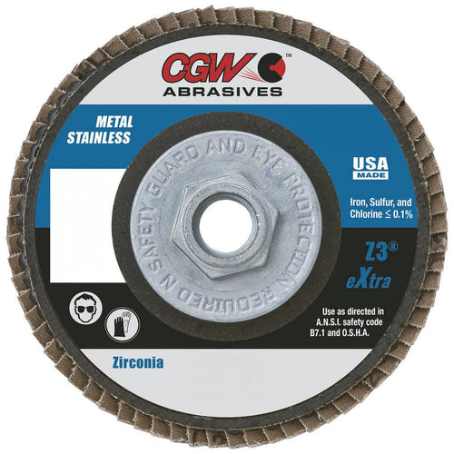 CGW Abrasives 4 - 1/2 x 7/8 Type 27 Flap Discs 40 Grit Zirconia 42302 qty 10 - Atlas Welding Supply
