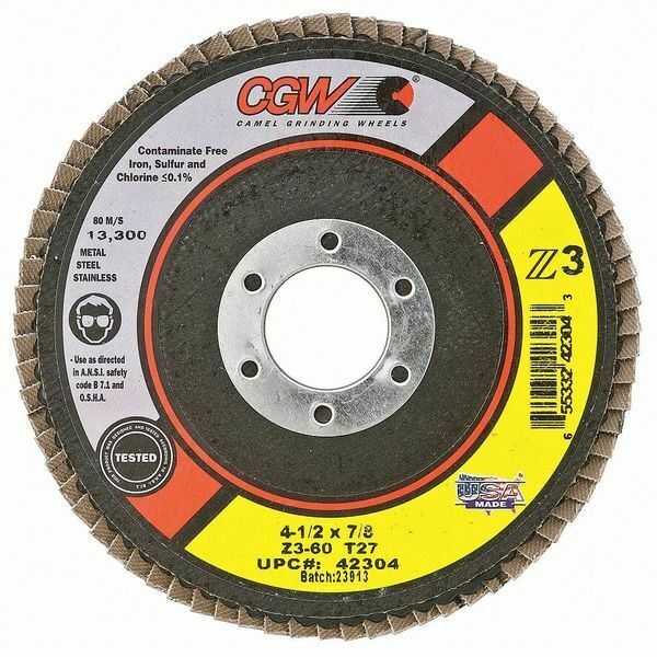 CGW Flap Disc 42304 4 1/2" X 7/8 Z3 - 60 grit Type 27 Box of 10 - Atlas Welding Supply