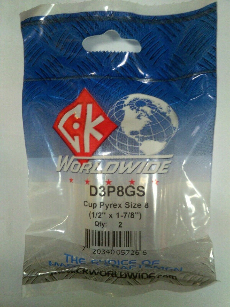 CK Worldwide D3P8GS Pyrex Cup Size 8 1/2" x 1 - 7/8" 2 pack - Atlas Welding Supply