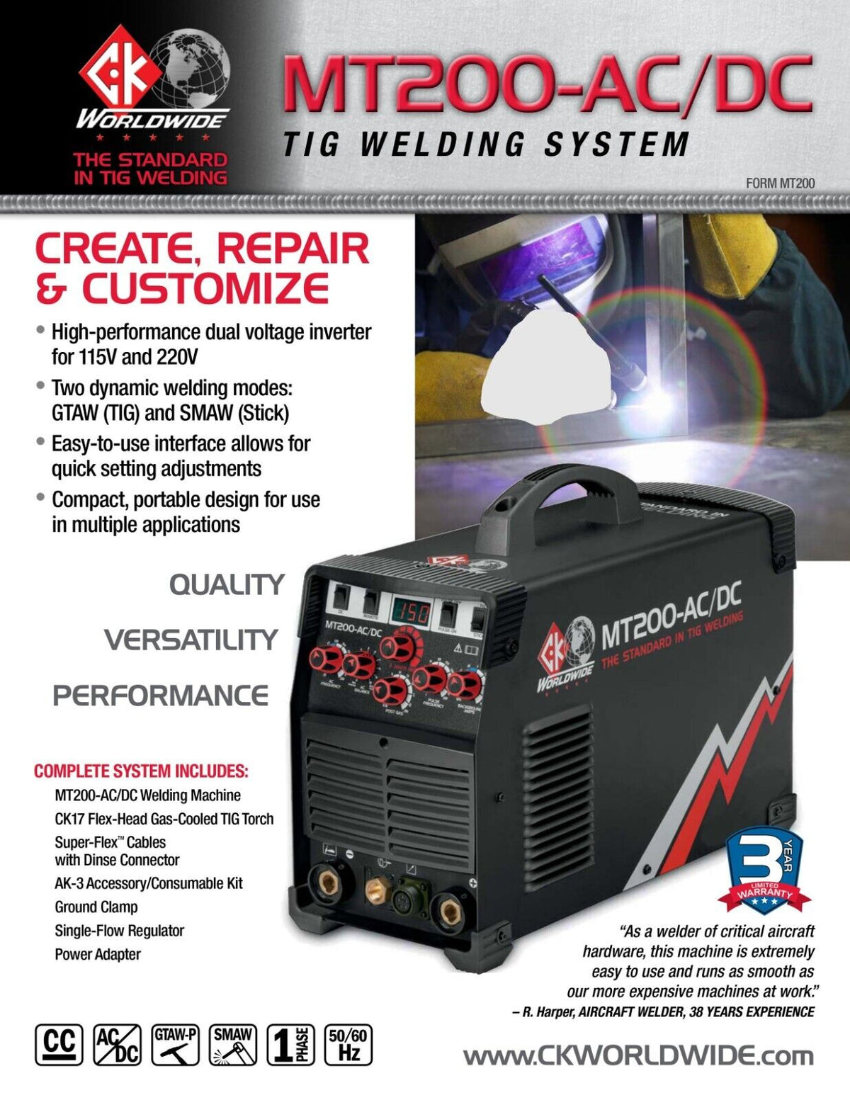 CK Worldwide MT200 AC/DC TIG Welding Machine With Flex Head - CK WorldwideMT - 200 - AC/DC