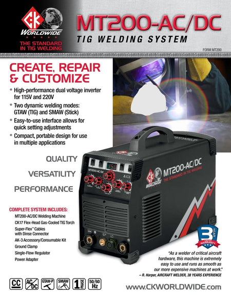 CK Worldwide MT200 AC/DC TIG Welding Machine With Flex Head - CK WorldwideMT - 200 - AC/DC