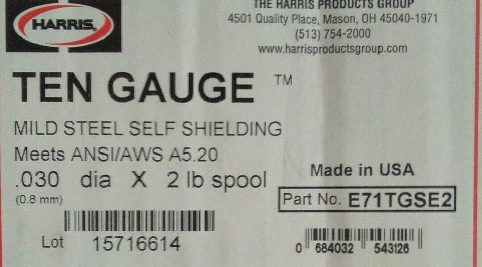 Harris E71TGSE2 Ten Gauge Mild Steel Self Shielding .030 Welding Wire 2LB Spool - Atlas Welding Supply