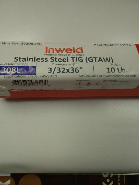 Inweld ER 308L Tig Rod 3/32 x 36" AWS A5.9 10Lb - Atlas Welding Supply