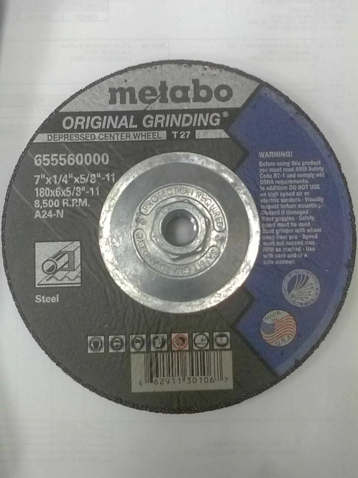 Metabo 655560000 Depressed Center Wheel Original Grinding 7" x 1/4" x 5/8" - 11 - Atlas Welding Supply