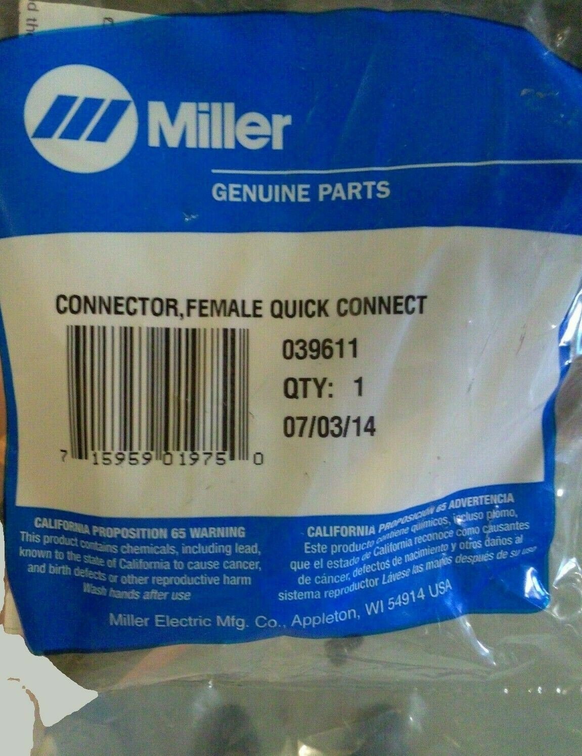 Miller 039611 Connecter Female Quick Connect - Atlas Welding Supply