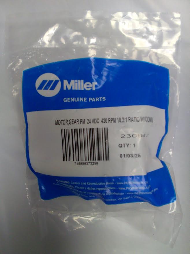 Miller 230947 Motor Gear PM 24 VDC 420 RPM 10.2:1 RATIO W/CONN - Atlas Welding Supply