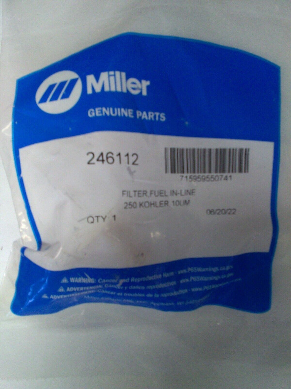 Miller 246112 Fuel Filter IN - LINE .250 KOHLER 10UM - Atlas Welding Supply