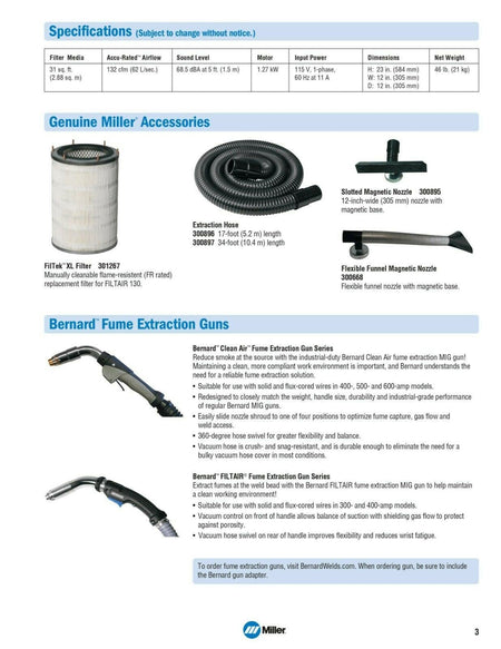 Miller 300595 FILTAIR 130 Portable Weld Fume Extractor - Atlas Welding Supply