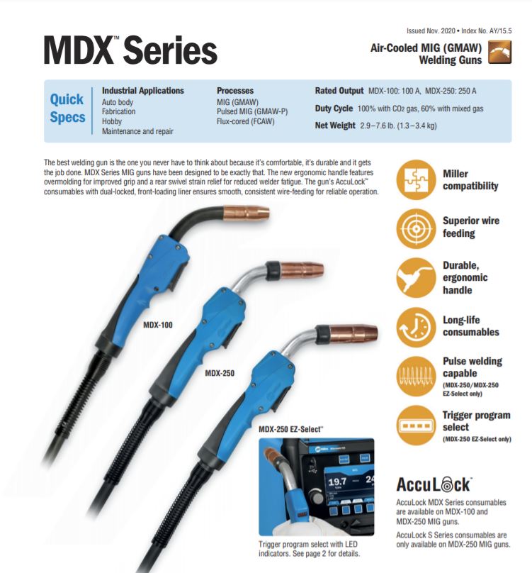 Miller AccuLock MDX 100 MIG Gun for MM 141, 211, Multimatic 215,220, 1770028 - Atlas Welding SupplyMiller1770028