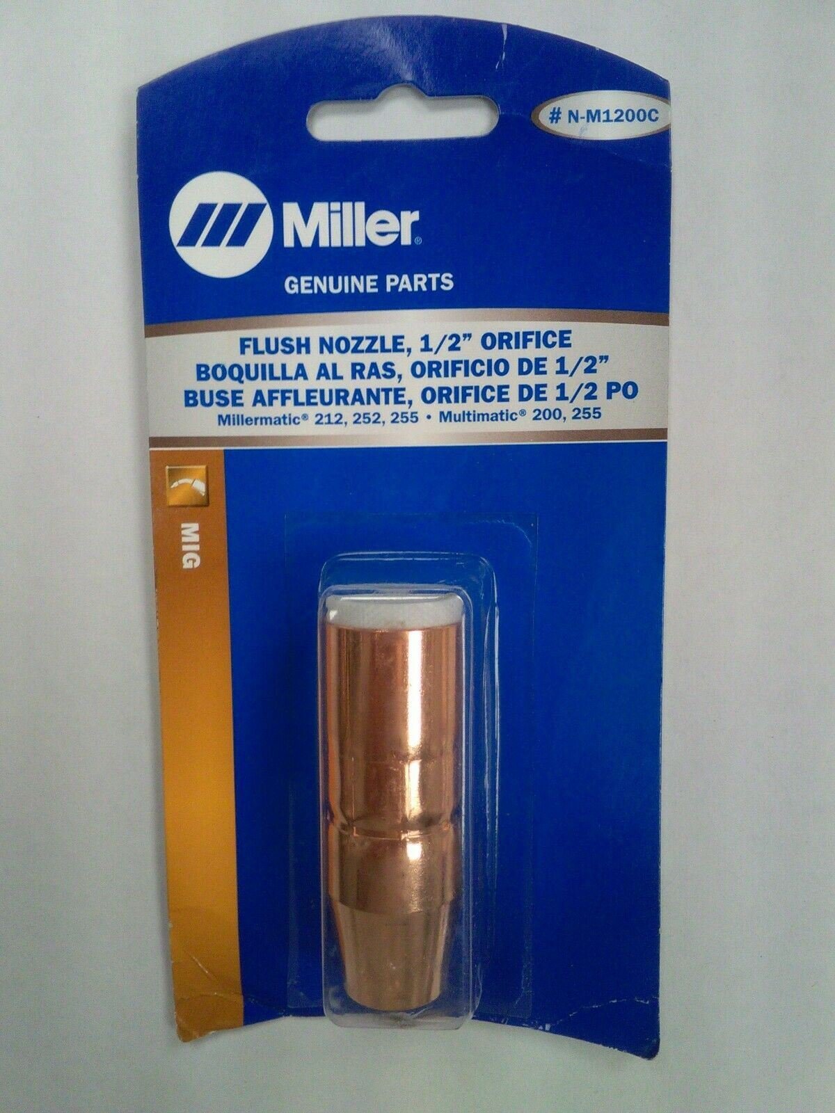 Miller AccuLock MDX 250 MIG Gun Thread - On Nozzle 1/2" Orifice Flush Tip N - M1200C - Atlas Welding Supply