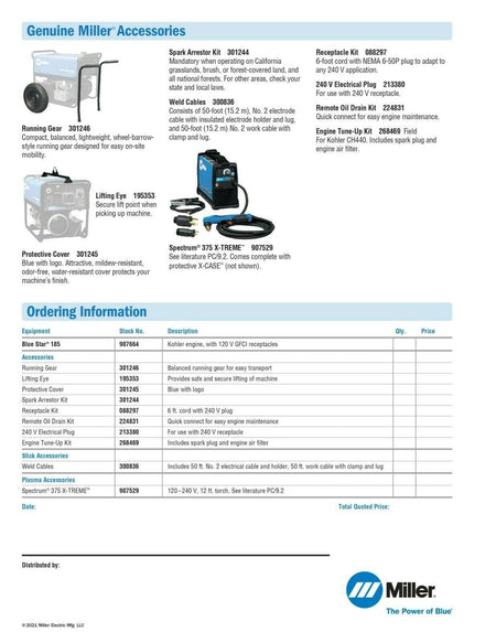 Miller Blue Star 185 Engine - Driven Welder / Generator 907664 - Atlas Welding Supply