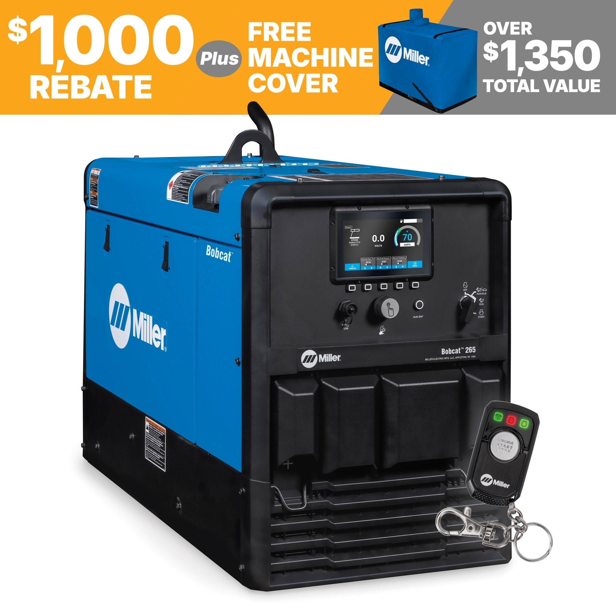 Miller Bobcat 265 Welder Generator (Kohler) With Remote Start/Stop 907826 - Atlas Welding Supply