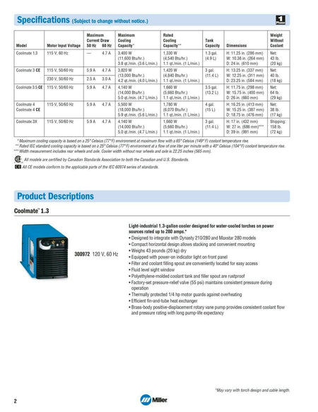 Miller Coolmate 1.3 115V CE TIG Cooler - Cooling System 301616 Replaces - 300972 - Atlas Welding Supply