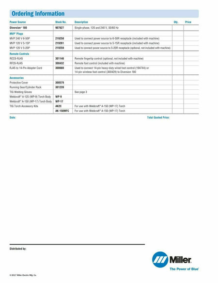 Miller Diversion 180 AC/DC TIG Welder 907627 With Running Gear - Atlas Welding Supply