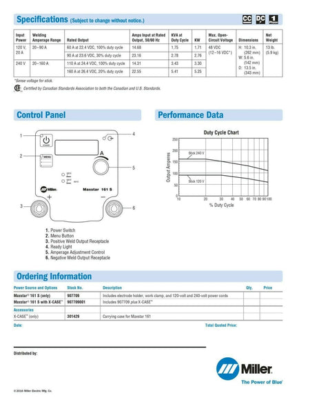 Miller Maxstar 161 S Stick Welder with X - Case 907709001 - Atlas Welding Supply