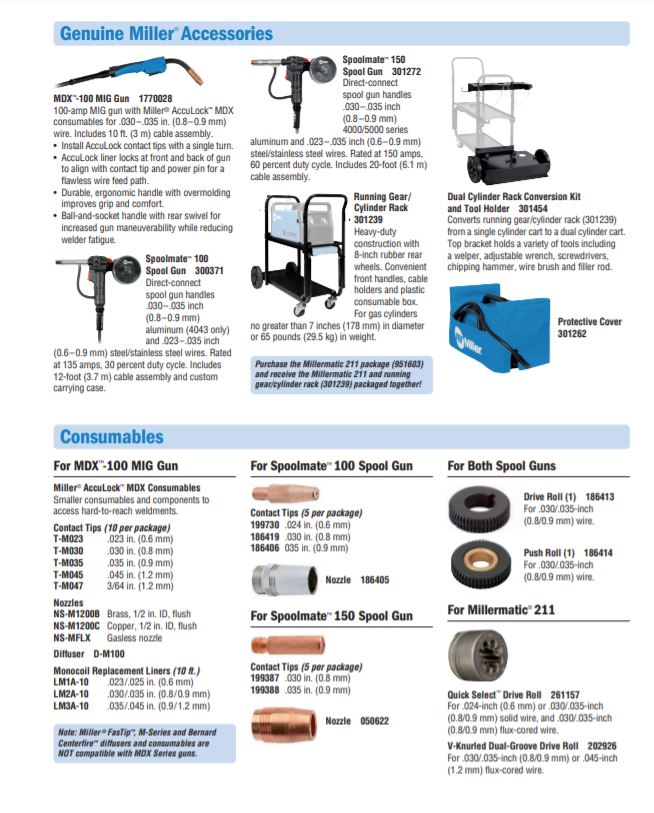 Miller Millermatic 211 MIG Welder with Advanced Auto - Set 907614 Package 951603 - Atlas Welding Supply