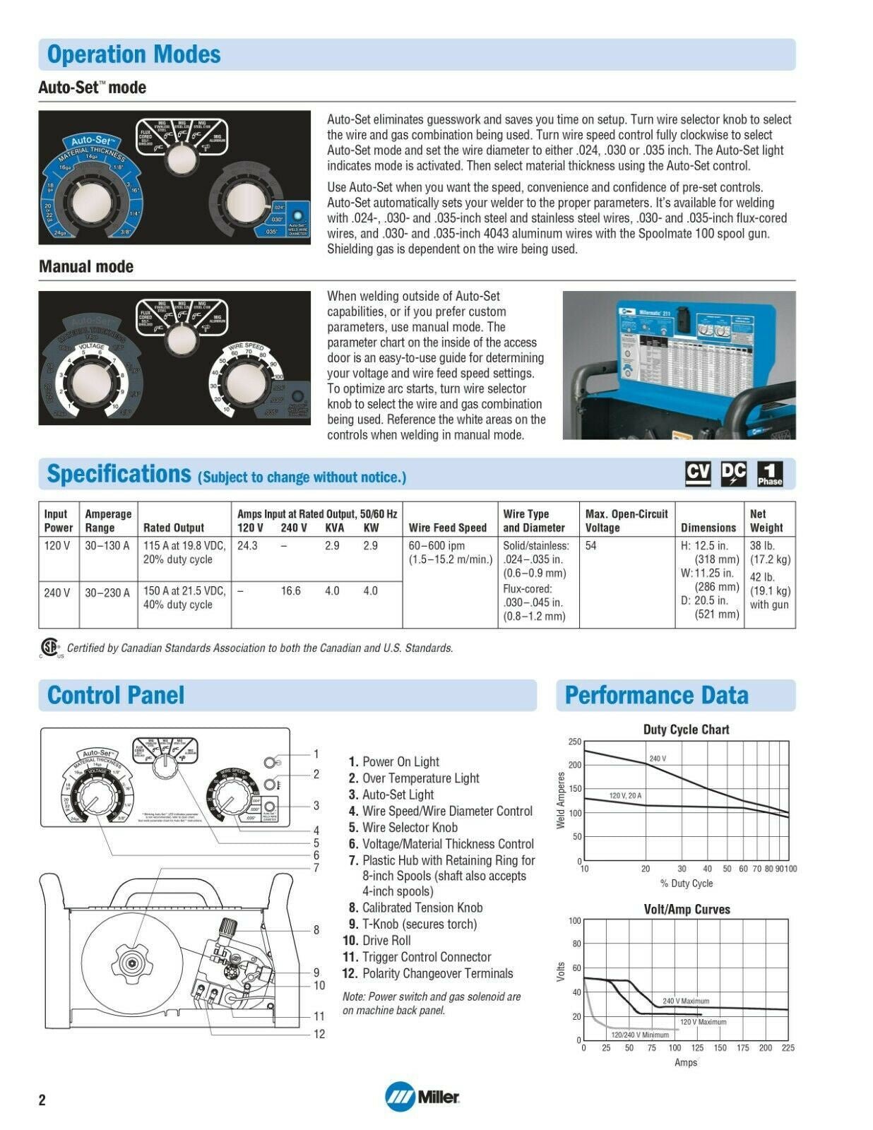 Miller Millermatic 211 MIG Welder with Advanced Auto - Set 907614 - Atlas Welding Supply