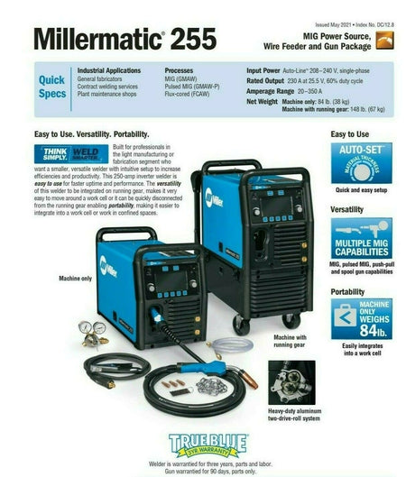 Miller Millermatic 255 MIG/Pulsed MIG Welder - 208/240V 907734 - Atlas Welding Supply