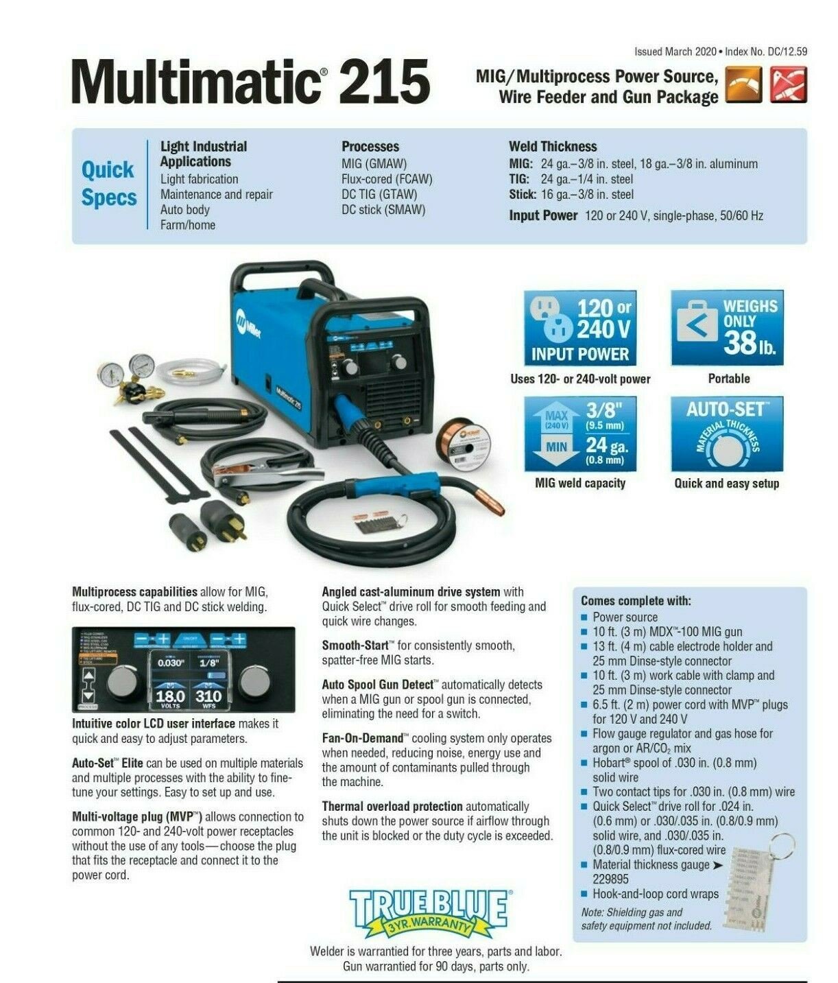 Miller Multimatic 215 Auto - Set Multiprocess Welder 907693 - Atlas Welding Supply