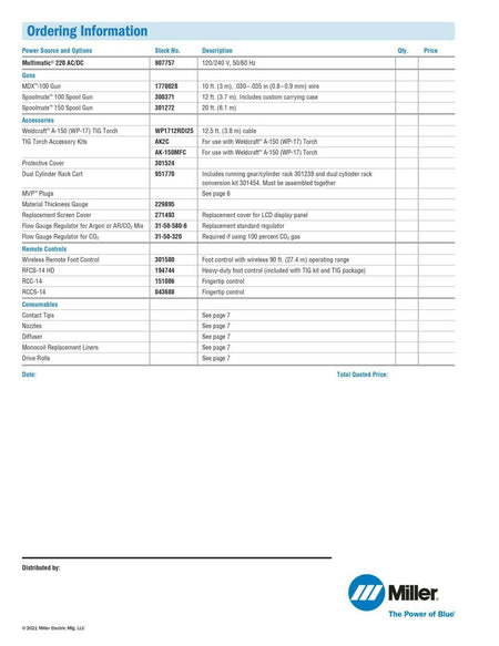 Miller Multimatic 220 AC/DC Multiprocess MIG Stick and AC/DC TIG Welder 907757 - Atlas Welding Supply