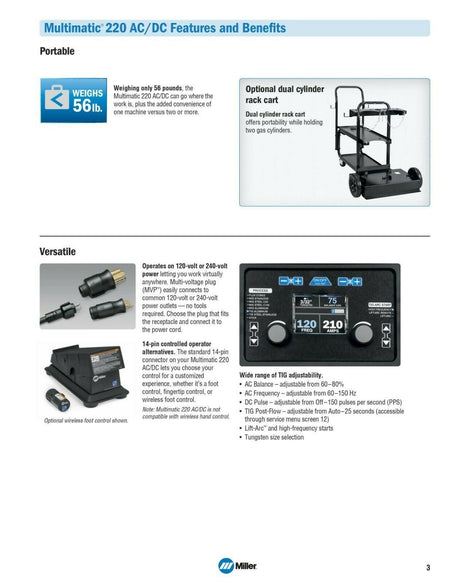 Miller Multimatic 220 AC/DC Multiprocess MIG Stick and AC/DC TIG Welder 907757 - Atlas Welding Supply