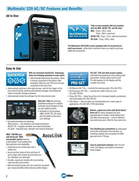 Miller Multimatic 220 AC/DC Multiprocess MIG Stick and AC/DC TIG Welder 907757 - Atlas Welding Supply