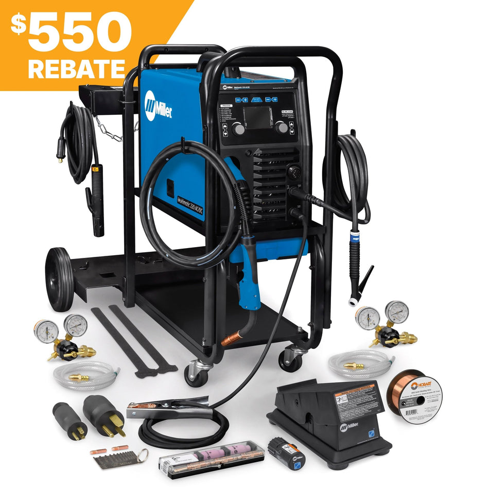 Miller Multimatic 220 AC/DC w/ Dual Cylinder Cart & Wireless Foot Pedal 951000104 - Atlas Welding Supply