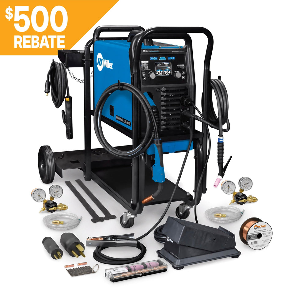 Miller Multimatic 220 AC/DC Welder w/ Dual Cylinder Cart 951000070 - Atlas Welding Supply