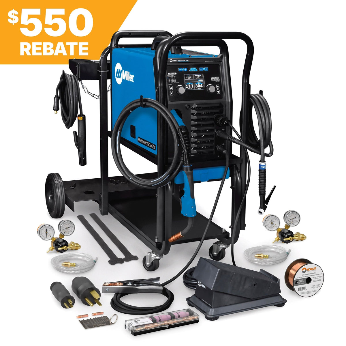 Miller Multimatic 220 AC/DC Welder w/ Dual Cylinder Cart 951000070 - Atlas Welding Supply