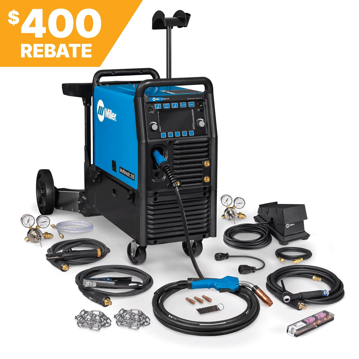 Miller Multimatic 255 Multiprocess Welder w/ Dual Cylinder Cart TIG Kit 208 - 575V 951768 - Atlas Welding Supply