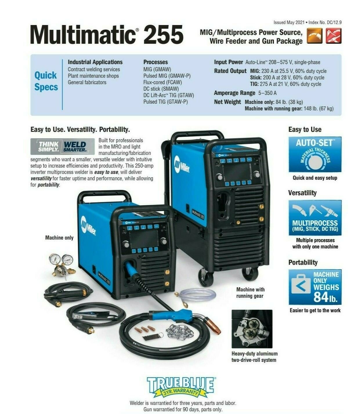 Miller Multimatic 255 Pulsed Multiprocess Welder (208 - 575V) 907728 - Atlas Welding Supply