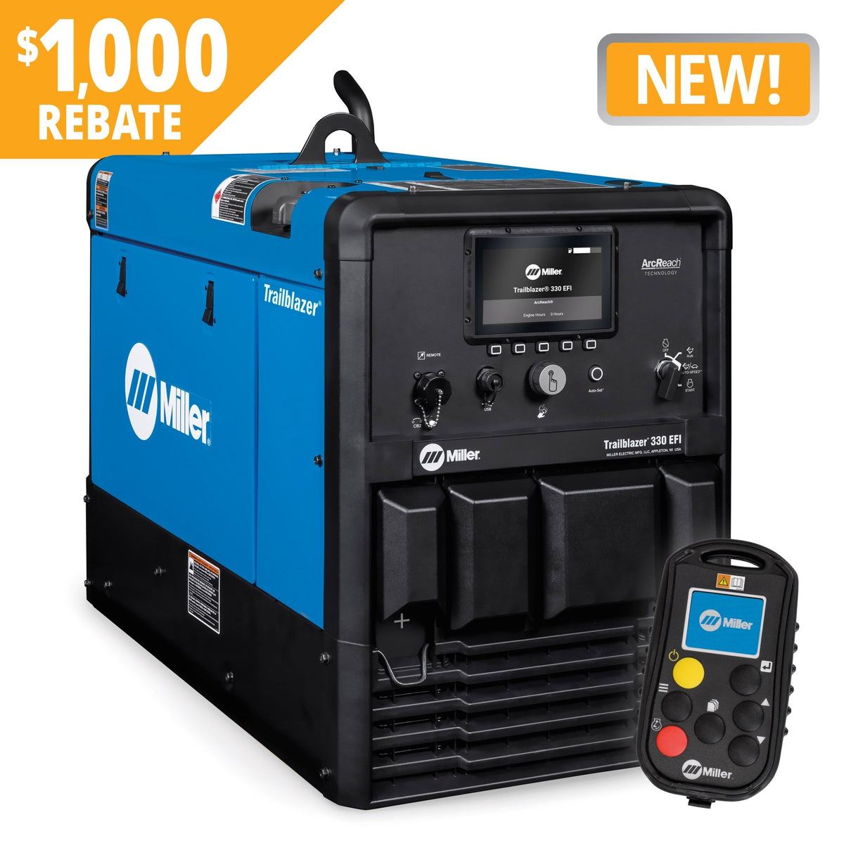 Miller Trailblazer 330 (Kohler) EFI w/Excel Power & Battery Crank Assist 907832003 - Atlas Welding Supply