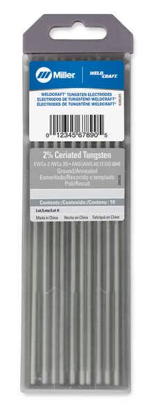 Miller Weldcraft™ Tungsten 2% Ceriated 1/8 in. x 7 in. (3.2 mm x 175 mm) WC018X7 - Atlas Welding Supply