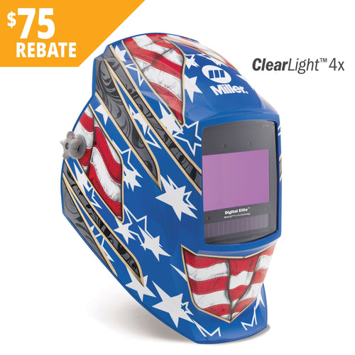 Miller Welding Helmet Digital Elite, Stars & Stripes III ClearLight 4X 296770 - Atlas Welding Supply