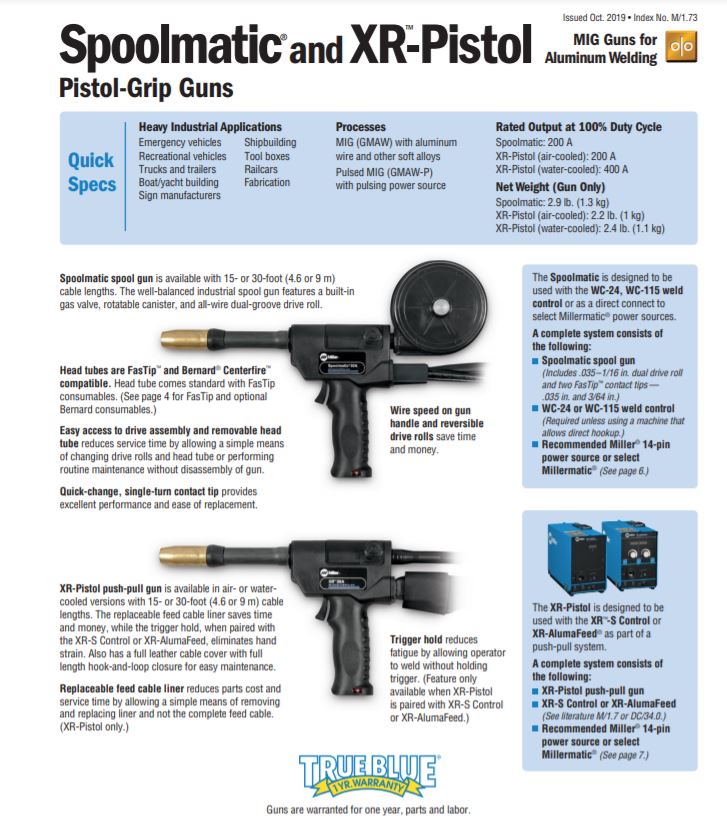Miller XR - Pistol Push - Pull Mig SpoolGun 30ft Air Cooled WQuick Disconnect 198128 - Atlas Welding Supply