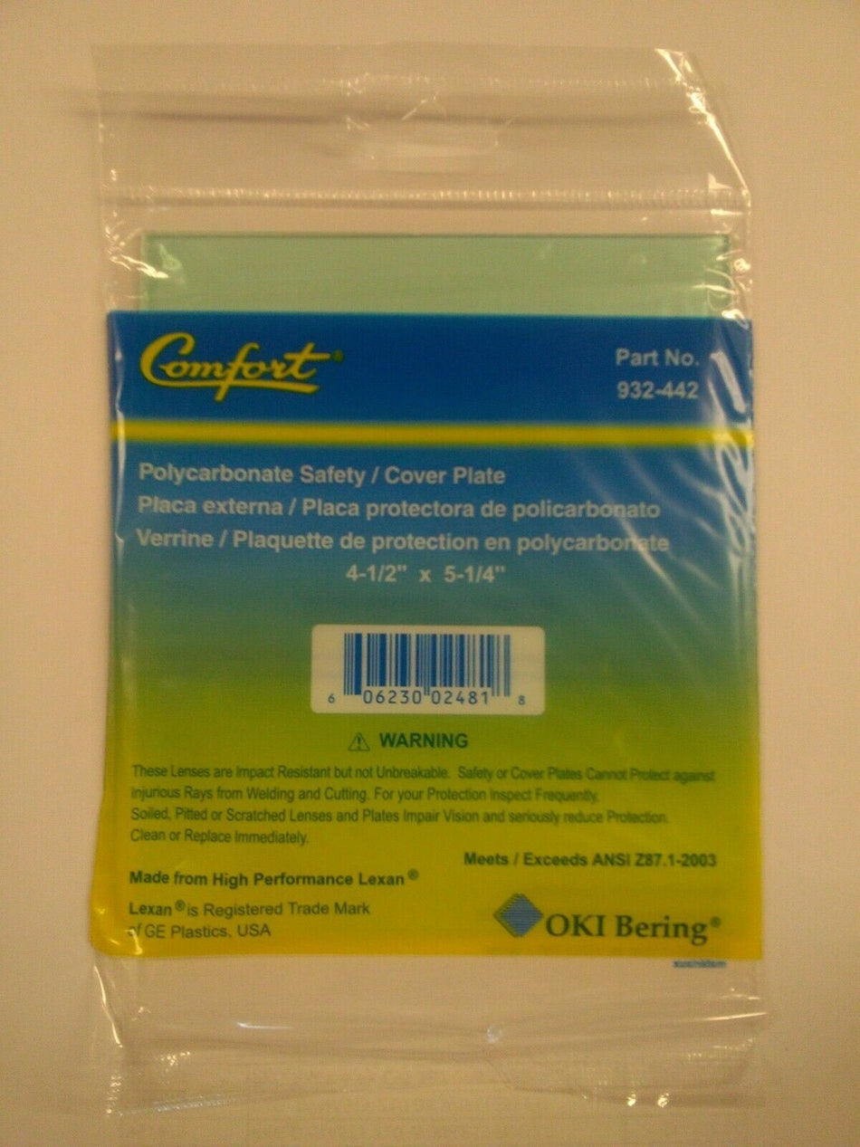 Oki Bering Comfort 932 - 442 Clear Polycarbonate Safety Cover Lens 4 - 1/2 X 5 - 1/4 - Atlas Welding Supply