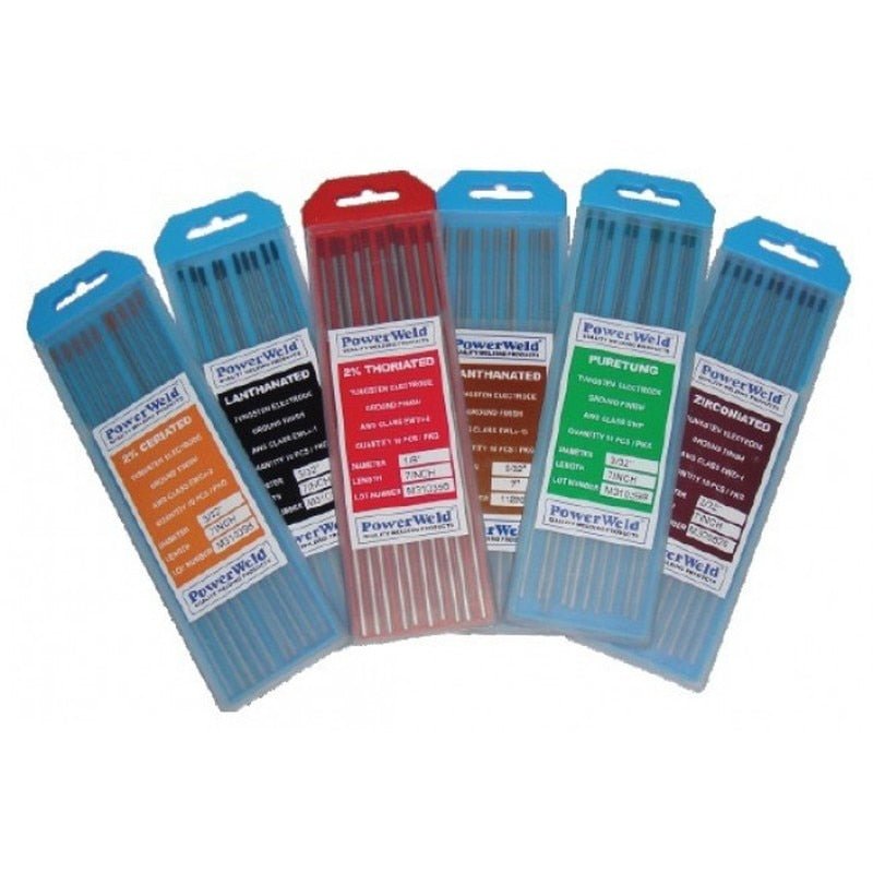 Powerweld 2% Thoriated Ground Tungsten Electrodes 1/8 x 7" 10 Pack - Atlas Welding Supply